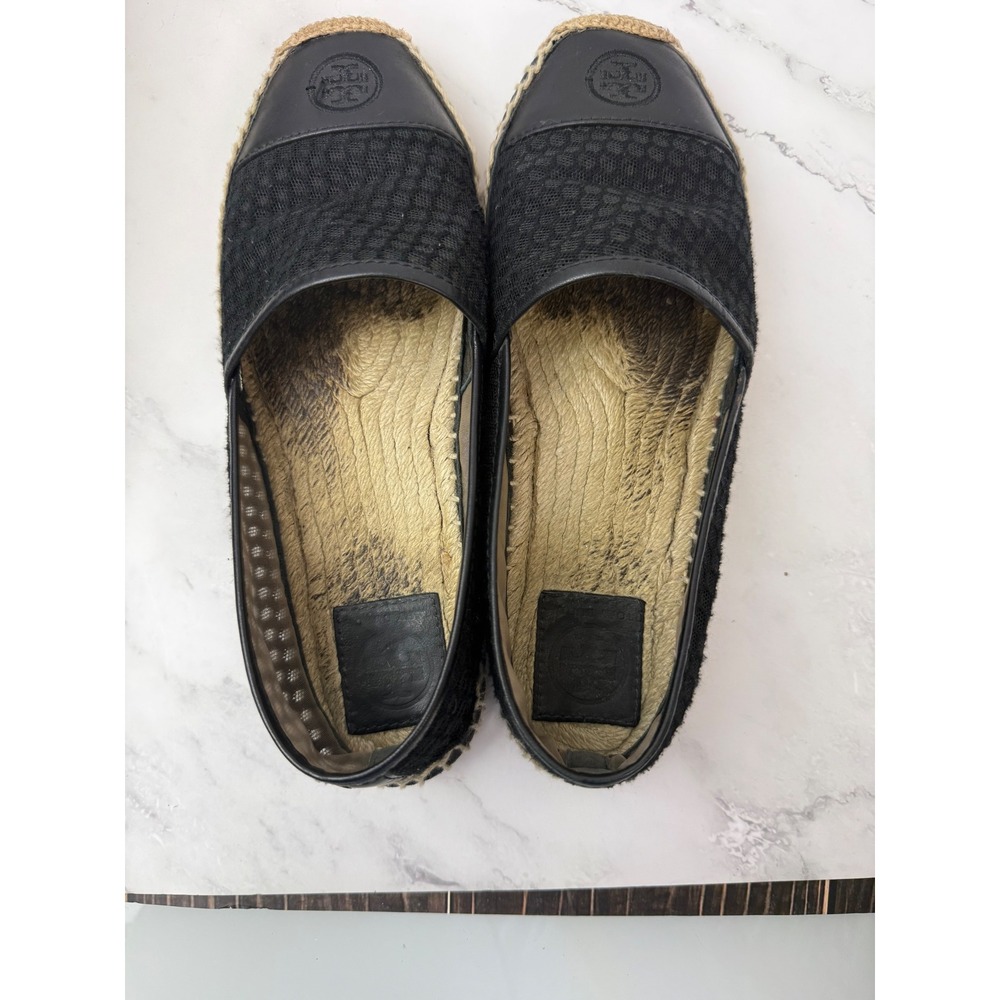 Tory Burch Grenada A Line Mesh Logo Cap Toe Espadrilles Black Sz 9 - Picture 5 of 7